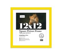 Almost Frameless 12x12 Picture Frame, Display Pictures 11x11 With Mat or 12x12 Without Mat, Wall Hanging Photo Frame, Yellow, 1 Pack