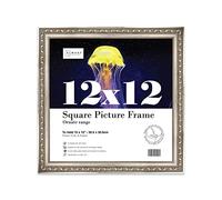 Almost Frameless 12x12 Silver Ornate Picture Frame 12"x12"(30.5x30.5cm) Poster, Photo, Artwork, or Print. Baroque Style Portrait and Landscape Display with Wall Hooks
