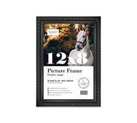 Almost Frameless 12x8 Black Ornate Picture Frame 12"x8"(30.5x20.3cm) Poster, Photo, Artwork, or Print. Antique Style Portrait and Landscape Display with Wall Hooks