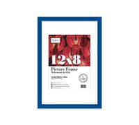 Almost Frameless 12x8 Blue Picture Frame With Mount for 8x6 Print, Poster or Photo Poster, Photo, Artwork, or Print. Thin Edge Slim Frame Portrait and Landscape Display with Wall Hooks