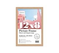 Almost Frameless 12x8 Oak Picture Frame 12"x8"(30.5x20.3cm) Poster, Photo, Artwork, or Print. Thin Edge Slim Frame Portrait and Landscape Display with Wall Hooks
