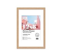 Almost Frameless 12x8 Oak Picture Frame With Mount for 8x6 Print, Poster or Photo Poster, Photo, Artwork, or Print. Thin Edge Slim Frame Portrait and Landscape Display with Wall Hooks