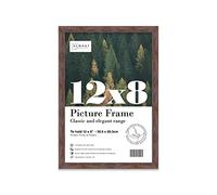 Almost Frameless 12x8 Walnut Picture Frame 12"x8"(30.5x20.3cm) Poster, Photo, Artwork, or Print. Thin Edge Slim Frame Portrait and Landscape Display with Wall Hooks