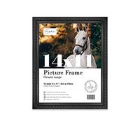 Almost Frameless 14x11 Black Ornate Picture Frame 14"x11"(35.6x27.9cm) Poster, Photo, Artwork, or Print. Baroque Style Portrait and Landscape Display with Wall Hooks