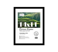 Almost Frameless 14x11 Black Picture Frame With Mount for 11x9 Print, Poster or Photo Poster, Photo, Artwork, or Print. Thin Edge Slim Frame Portrait and Landscape Display with Wall Hooks