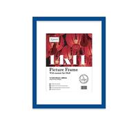 Almost Frameless 14x11 Blue Picture Frame With Mount for 10x8 Print, Poster or Photo Poster, Photo, Artwork, or Print. Thin Edge Slim Frame Portrait and Landscape Display with Wall Hooks
