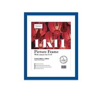 Almost Frameless 14x11 Blue Picture Frame With Mount for 11x9 Print, Poster or Photo Poster, Photo, Artwork, or Print. Thin Edge Slim Frame Portrait and Landscape Display with Wall Hooks