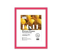 Almost Frameless 14x11 Bright Pink Picture Frame With Mount for 10x8 Print, Poster or Photo Poster, Photo, Artwork, or Print. Thin Edge Slim Frame Portrait and Landscape Display with Wall Hooks