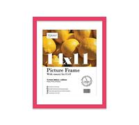 Almost Frameless 14x11 Bright Pink Picture Frame With Mount for 11x9 Print, Poster or Photo Poster, Photo, Artwork, or Print. Thin Edge Slim Frame Portrait and Landscape Display with Wall Hooks