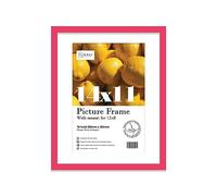 Almost Frameless 14x11 Bright Pink Picture Frame With Mount for 12x8 Print, Poster or Photo Poster, Photo, Artwork, or Print. Thin Edge Slim Frame Portrait and Landscape Display with Wall Hooks