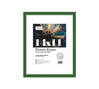 Almost Frameless 14x11 Green Picture Frame With Mount for 10x8 Print, Poster or Photo Poster, Photo, Artwork, or Print. Thin Edge Slim Frame Portrait and Landscape Display with Wall Hooks