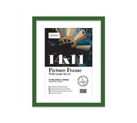 Almost Frameless 14x11 Green Picture Frame With Mount for A4 Print, Poster or Photo Poster, Photo, Artwork, or Print. Thin Edge Slim Frame Portrait and Landscape Display with Wall Hooks