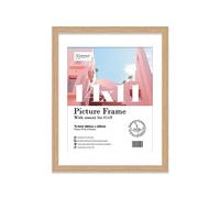 Almost Frameless 14x11 Oak Picture Frame With Mount for 11x9 Print, Poster or Photo Poster, Photo, Artwork, or Print. Thin Edge Slim Frame Portrait and Landscape Display with Wall Hooks