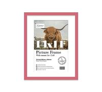 Almost Frameless 14x11 Pink Picture Frame With Mount for 12x8 Print, Poster or Photo Poster, Photo, Artwork, or Print. Thin Edge Slim Frame Portrait and Landscape Display with Wall Hooks