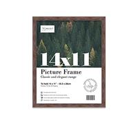 Almost Frameless 14x11 Walnut Picture Frame 14"x11"(35.6x27.9cm) Poster, Photo, Artwork, or Print. Thin Edge Slim Frame Portrait and Landscape Display with Wall Hooks