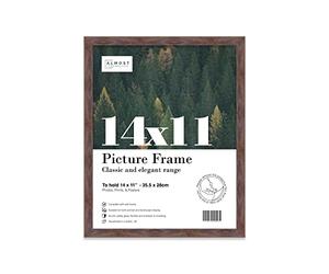 Almost Frameless 14x11 Walnut Picture Frame 14"x11"(35.6x27.9cm) Poster, Photo, Artwork, or Print. Thin Edge Slim Frame Portrait and Landscape Display with Wall Hooks