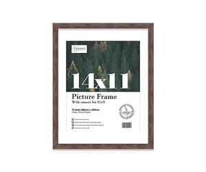 Almost Frameless 14x11 Walnut Picture Frame With Mount for 11x9 Print, Poster or Photo Poster, Photo, Artwork, or Print. Thin Edge Slim Frame Portrait and Landscape Display with Wall Hooks