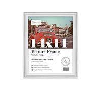 Almost Frameless 14x11 White Ornate Picture Frame 14"x11"(35.6x27.9cm) Poster, Photo, Artwork, or Print. Opulent Style Portrait and Landscape Display with Wall Hooks