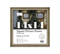 Almost Frameless 14x14 Champaign Ornate Picture Frame 14"x14"(35.6x35.6cm) Poster, Photo, Artwork, or Print. Antique Style Portrait and Landscape Display with Wall Hooks