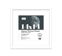 Almost Frameless 14x14 Picture Frame, Display Pictures 12x12 With Mat or 14x14 Without Mat, Wall Hanging Photo Frame, White, 1 Pack