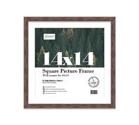 Almost Frameless 14x14 Picture Frame, Display Pictures 13x13 With Mat or 14x14 Without Mat, Wall Hanging Photo Frame, Walnut, 1 Pack
