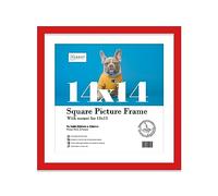 Almost Frameless 14x14 Picture Frame, Display Pictures 13x13 With Mat or 14x14 Without Mat, Wall Hanging Photo Frame, Red, 1 Pack