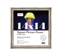 Almost Frameless 14x14 Silver Ornate Picture Frame 14"x14"(35.6x35.6cm) Poster, Photo, Artwork, or Print. Opulent Style Portrait and Landscape Display with Wall Hooks