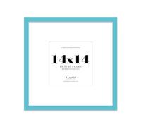 Almost Frameless 14x14 Square Picture Frame, Display Pictures 11x11 With Mat or 14x14 Without Mat, Wall Hanging & Free Standing Photo Frame, Turquoise, 1 Pack