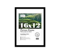 Almost Frameless 16x12 Black Picture Frame With Mount for 12x10 Print, Poster or Photo Poster, Photo, Artwork, or Print. Thin Edge Slim Frame Portrait and Landscape Display with Wall Hooks