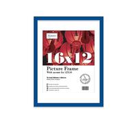 Almost Frameless 16x12 Blue Picture Frame With Mount for 12x10 Print, Poster or Photo Poster, Photo, Artwork, or Print. Thin Edge Slim Frame Portrait and Landscape Display with Wall Hooks