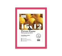 Almost Frameless 16x12 Bright Pink Picture Frame With Mount for 12x10 Print, Poster or Photo Poster, Photo, Artwork, or Print. Thin Edge Slim Frame Portrait and Landscape Display with Wall Hooks