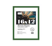 Almost Frameless 16x12 Green Picture Frame With Mount for 12x10 Print, Poster or Photo Poster, Photo, Artwork, or Print. Thin Edge Slim Frame Portrait and Landscape Display with Wall Hooks