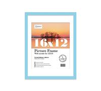 Almost Frameless 16x12 Light Blue Picture Frame With Mount for 12x10 Print, Poster or Photo Poster, Photo, Artwork, or Print. Thin Edge Slim Frame Portrait and Landscape Display with Wall Hooks