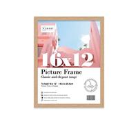 Almost Frameless 16x12 Oak Picture Frame 16"x12"(40.6x30.5cm) Poster, Photo, Artwork, or Print. Thin Edge Slim Frame Portrait and Landscape Display with Wall Hooks
