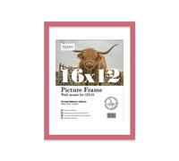 Almost Frameless 16x12 Pink Picture Frame With Mount for 12x10 Print, Poster or Photo Poster, Photo, Artwork, or Print. Thin Edge Slim Frame Portrait and Landscape Display with Wall Hooks