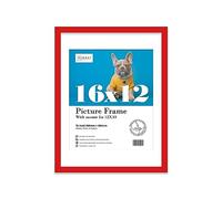 Almost Frameless 16x12 Red Picture Frame With Mount for 12x10 Print, Poster or Photo Poster, Photo, Artwork, or Print. Thin Edge Slim Frame Portrait and Landscape Display with Wall Hooks