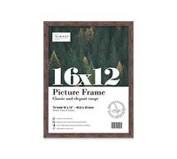 Almost Frameless 16x12 Walnut Picture Frame 16"x12"(40.6x30.5cm) Poster, Photo, Artwork, or Print. Thin Edge Slim Frame Portrait and Landscape Display with Wall Hooks