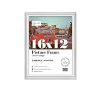 Almost Frameless 16x12 White Ornate Picture Frame 16"x12"(40.6x30.5cm) Poster, Photo, Artwork, or Print. Elegant Style Portrait and Landscape Display with Wall Hooks