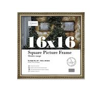 Almost Frameless 16x16 Champaign Ornate Picture Frame 16"x16"(40.6x40.6cm) Poster, Photo, Artwork, or Print. Baroque Style Portrait and Landscape Display with Wall Hooks