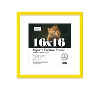 Almost Frameless 16x16 Picture Frame, Display Pictures 14x14 With Mat or 16x16 Without Mat, Wall Hanging Photo Frame, Yellow, 1 Pack
