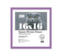 Almost Frameless 16x16 Picture Frame, Display Pictures 15x15 With Mat or 16x16 Without Mat, Wall Hanging Photo Frame, Purple, 1 Pack