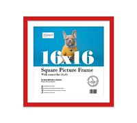 Almost Frameless 16x16 Picture Frame, Display Pictures 15x15 With Mat or 16x16 Without Mat, Wall Hanging Photo Frame, Red, 1 Pack