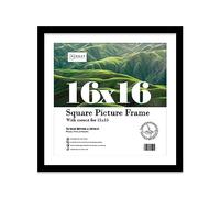 Almost Frameless 16x16 Picture Frame, Display Pictures 15x15 With Mat or 16x16 Without Mat, Wall Hanging Photo Frame, Black, 1 Pack