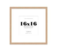 Almost Frameless 16x16 Square Picture Frame, Display Pictures 13x13 With Mat or 16x16 Without Mat, Wall Hanging & Free Standing Photo Frame, Oak, 1 Pack