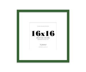 Almost Frameless 16x16 Square Picture Frame, Display Pictures 13x13 With Mat or 16x16 Without Mat, Wall Hanging & Free Standing Photo Frame, Green, 1 Pack