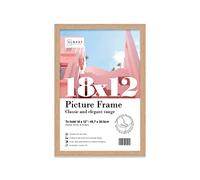 Almost Frameless 18x12 Oak Picture Frame 18"x12"(45.7x30.5cm) Poster, Photo, Artwork, or Print. Thin Edge Slim Frame Portrait and Landscape Display with Wall Hooks