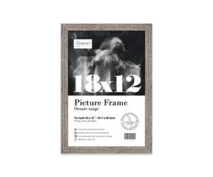 Almost Frameless 18x12 Walnut Ornate Picture Frame 18"x12"(45.7x30.5cm) Poster, Photo, Artwork, or Print. Elegant Style Portrait and Landscape Display with Wall Hooks