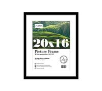 Almost Frameless 20x16 Black Picture Frame With Mount for 16x12 Print, Poster or Photo Poster, Photo, Artwork, or Print. Thin Edge Slim Frame Portrait and Landscape Display with Wall Hooks