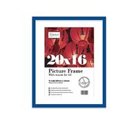 Almost Frameless 20x16 Blue Picture Frame With Mount for A3 Print, Poster or Photo Poster, Photo, Artwork, or Print. Thin Edge Slim Frame Portrait and Landscape Display with Wall Hooks