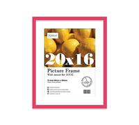 Almost Frameless 20x16 Bright Pink Picture Frame With Mount for 16x12 Print, Poster or Photo Poster, Photo, Artwork, or Print. Thin Edge Slim Frame Portrait and Landscape Display with Wall Hooks